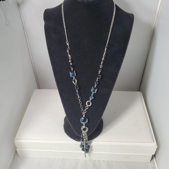 Inc International Concepts Silver-Tone Multi jet -Stone Tassel Lariat Necklace - Picture 1 of 12